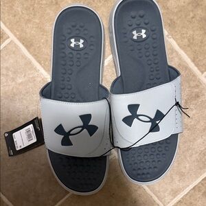 Under Armour Gray and Navy Slide Sandals